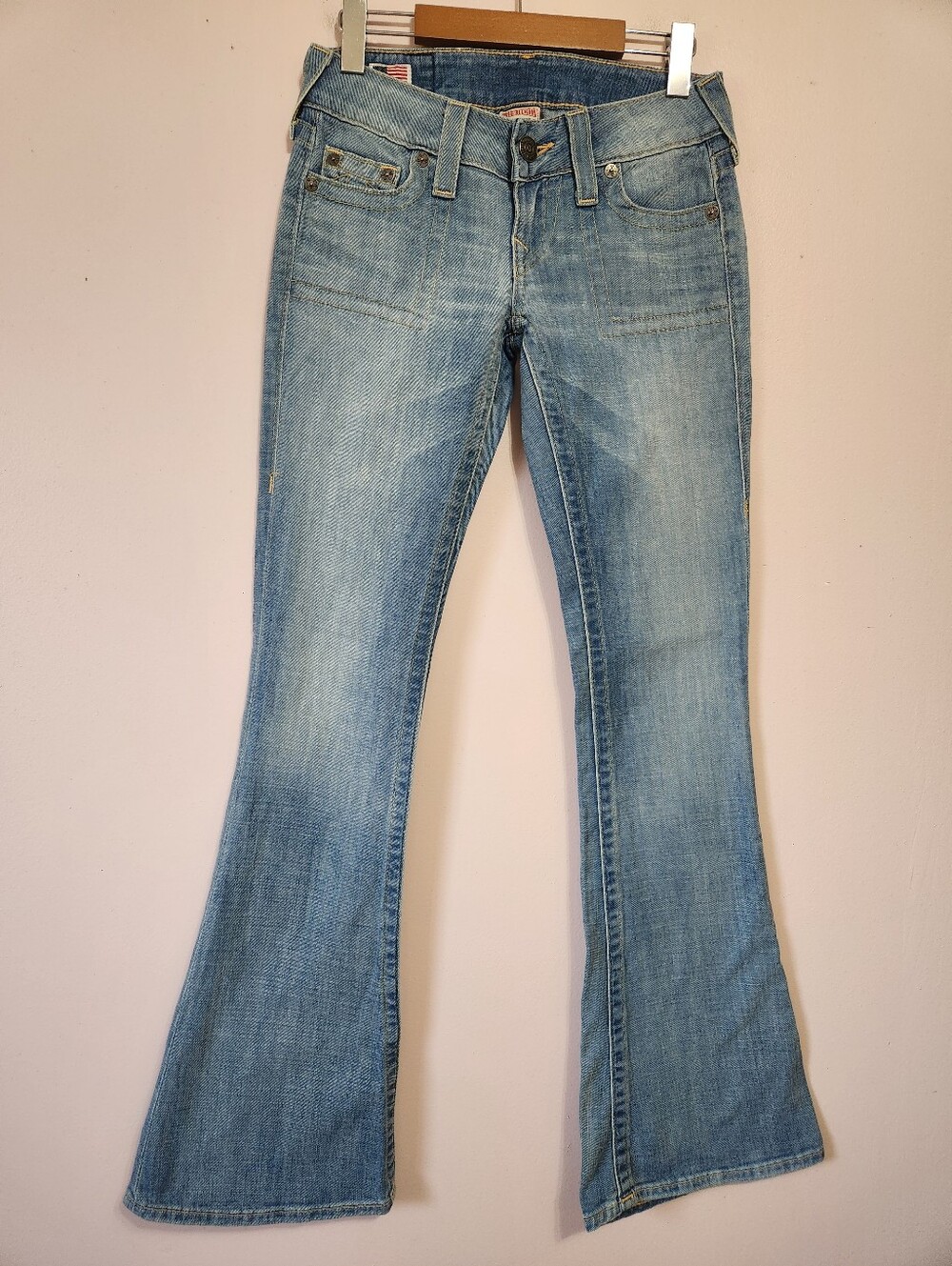 Ultra RARE True Religion Y2K Caroline Flare Jeans Rare Mermaid Patch Size 26